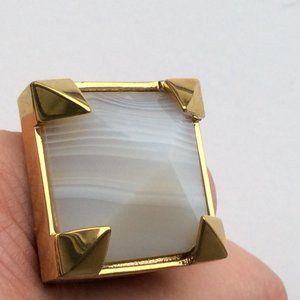 Gold & White Agate Pyramid Ring